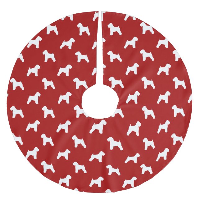 Soft Coated Wheaten Terrier Silhouettes Red Brushed Polyester Tree Skirt (Front)
