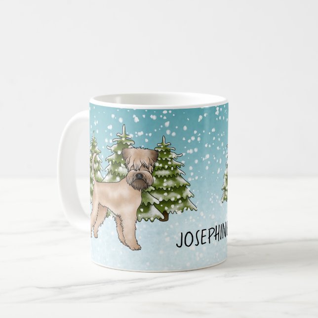 Soft-Coated Wheaten Terrier Snowy Winter Forest Coffee Mug (Front Left)