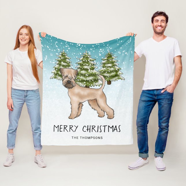 Soft-Coated Wheaten Terrier Snowy Winter Forest Fleece Blanket (In Situ)