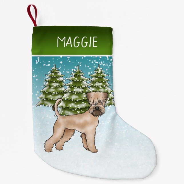 Soft-Coated Wheaten Terrier Snowy Winter Forest Small Christmas Stocking (Front)