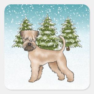 Soft-Coated Wheaten Terrier Snowy Winter Forest Square Sticker