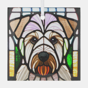 Soft Coated Wheaten Terrier "Stained Glass"  Glass Tree Decoration