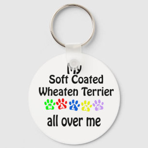 Soft Coated Wheaten Terrier Walks Design Key Ring