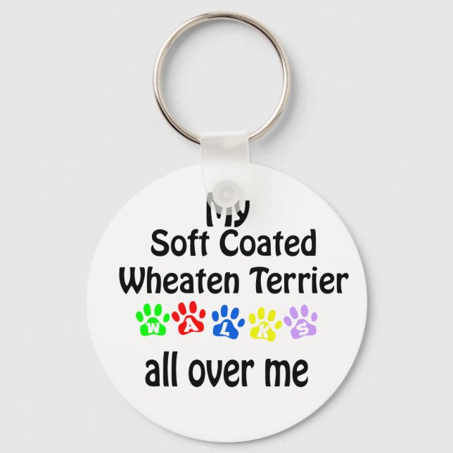 Soft Coated Wheaten Terrier Walks Design Key Ring (Front)
