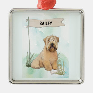 Soft Coated Wheaten Terrier Watercolor Personalise Metal Tree Decoration