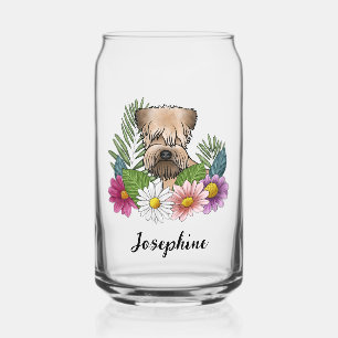 Soft-Coated Wheaten Terrier With Flowers And Name Can Glass