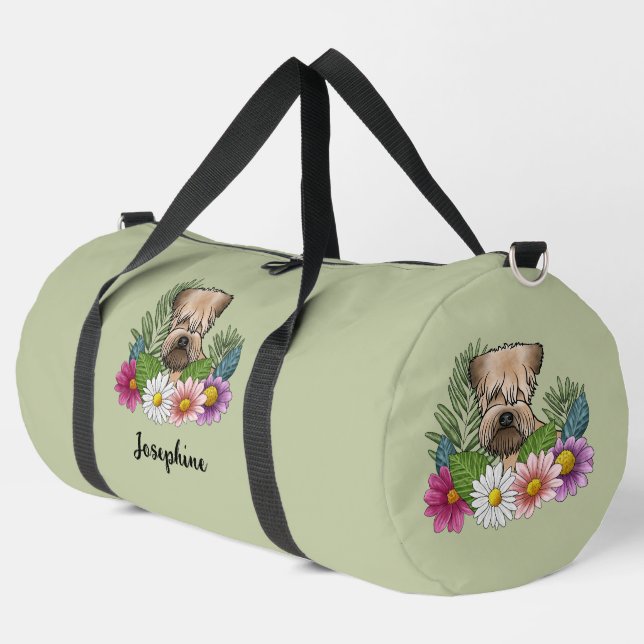 Soft-Coated Wheaten Terrier With Flowers And Name Duffle Bag (Left Corner)