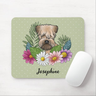 Soft-Coated Wheaten Terrier With Flowers And Name Mouse Mat