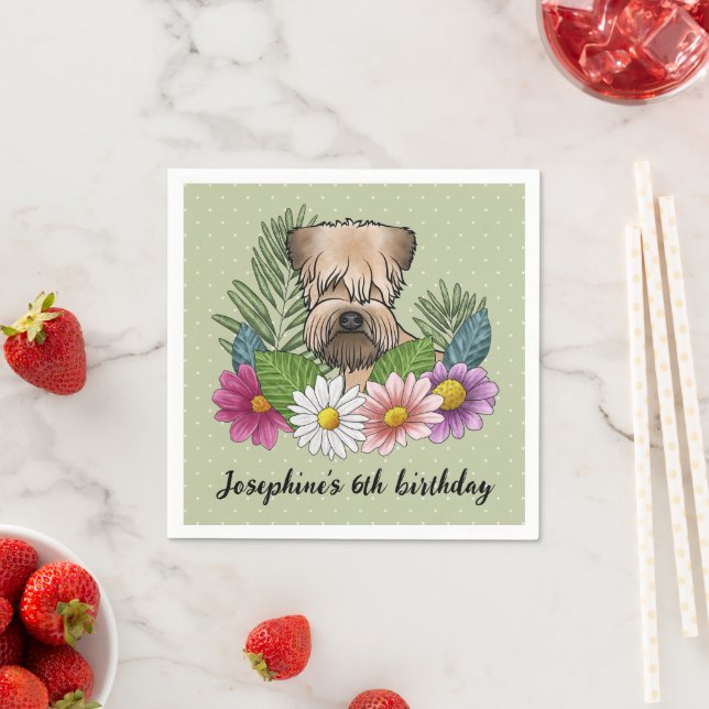 Soft-Coated Wheaten Terrier With Flowers Birthday Napkin (Insitu)