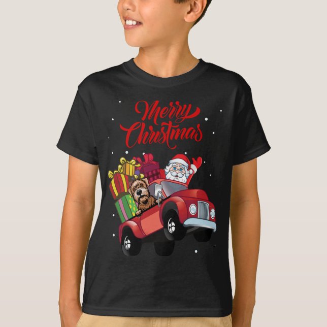 Soft Coated Wheaten Terrier With Santa Claus In Re T-Shirt (Front)