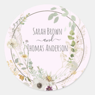 Soft Color Wild Flowers Baby Pink Classic Round Sticker