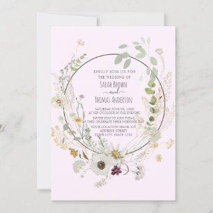 Soft Color Wild Flowers Baby Pink Invitation