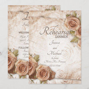 Soft Colored Roses Wedding Rehearsal Dinner Invitation