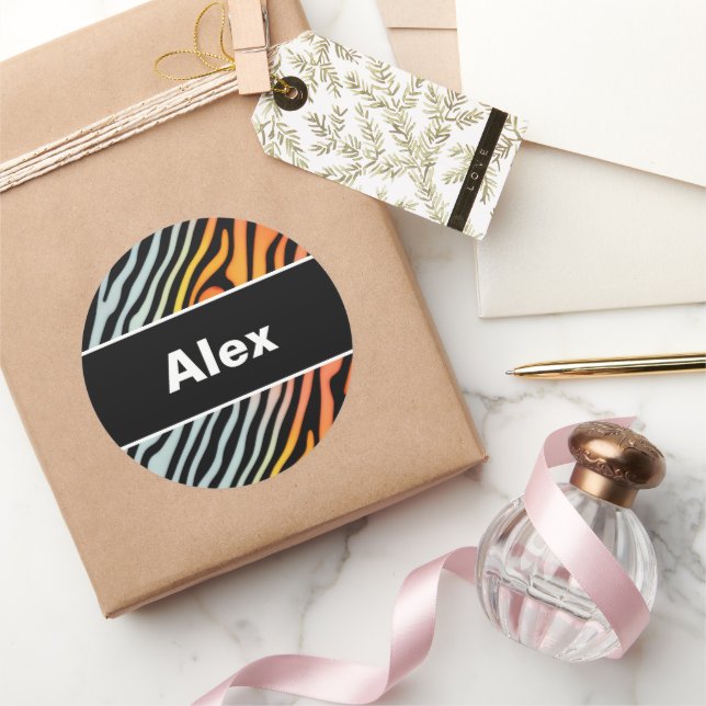 Soft Colorful Pastel Zebra Stripes Classic Round Sticker (Gifting)