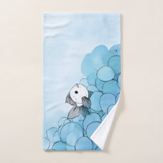 Soft colors. Sweet fish. Happy hand and face. Hand Towel