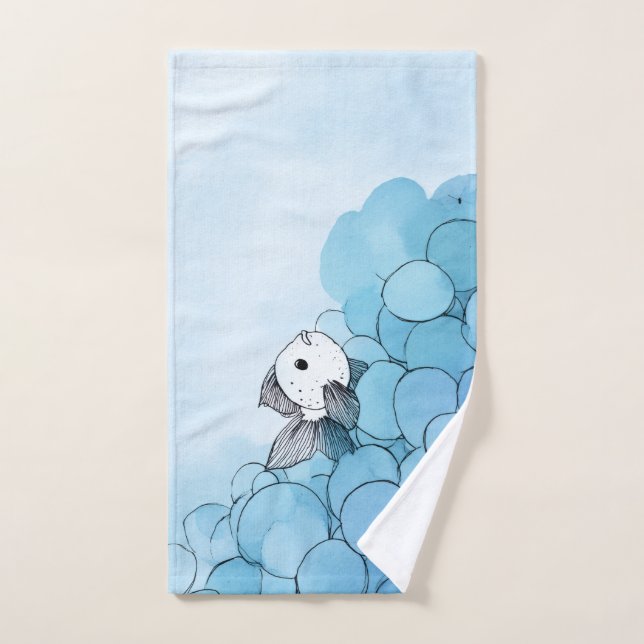 Soft colors. Sweet fish. Happy hand and face. Towel (Hand Towel)