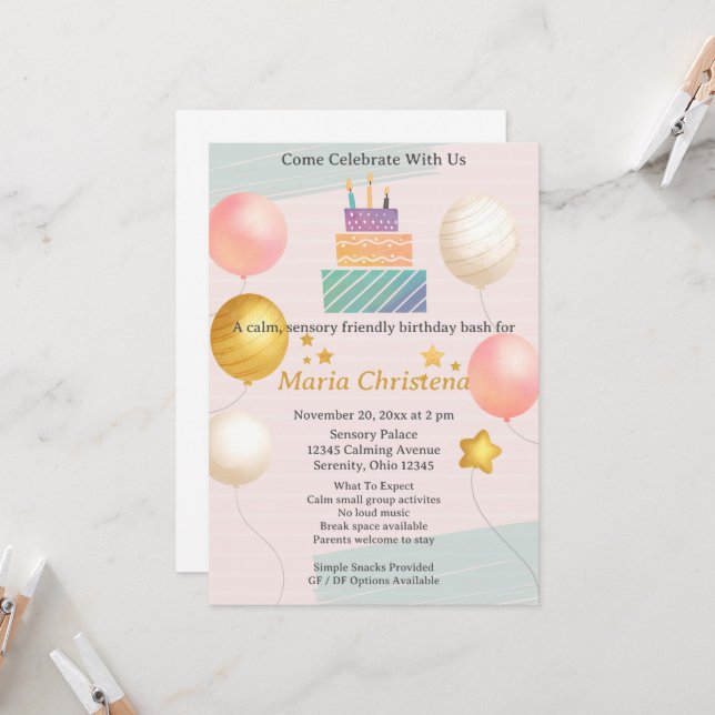 Soft Colour Birthday Invitation (Front/Back In Situ)
