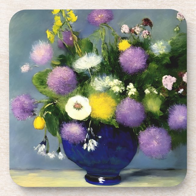 Soft Colour Flower Vase Print Coaster (Front)