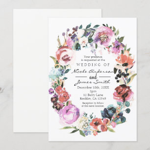 Soft Colour Watercolor Floral Wreath Wedding Invitation