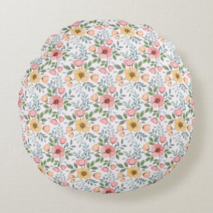 Soft Coloured Flower Pattern Round Pillow