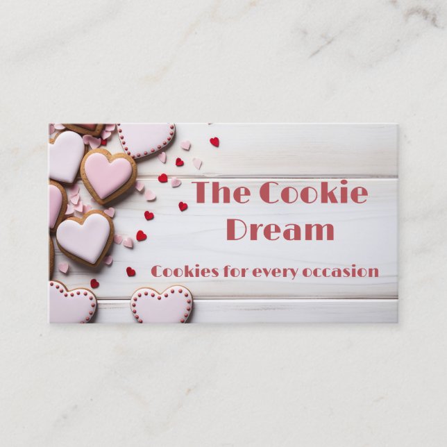soft coloured heart shaped cookies bakery  business card (Front)