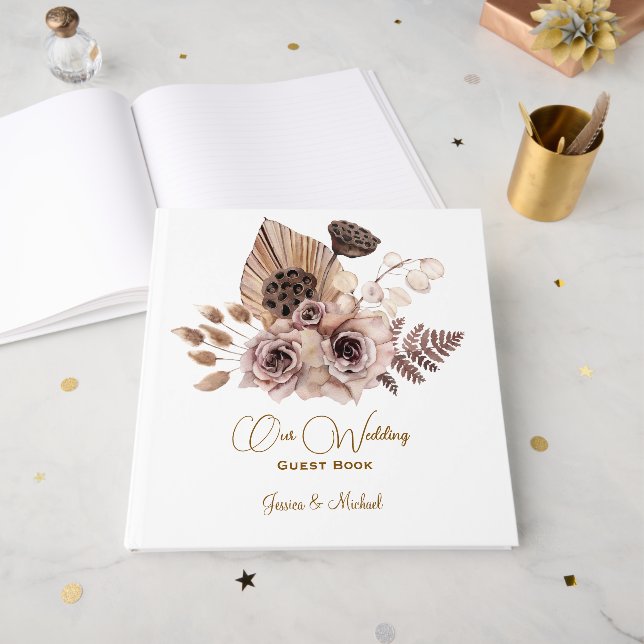 Soft Coloured Roses Wedding  Guest Book (Front Open)