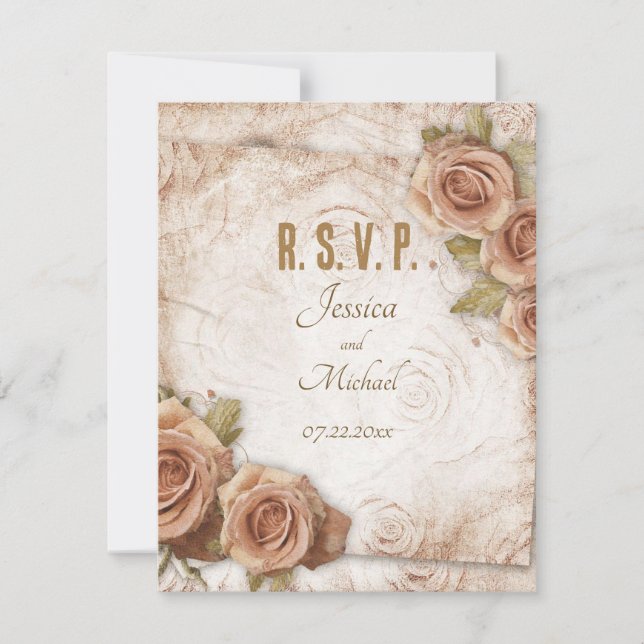 Soft Coloured Roses Wedding RSVP Card (Front)