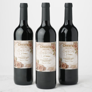 Soft Coloured Roses Wedding Wine Label