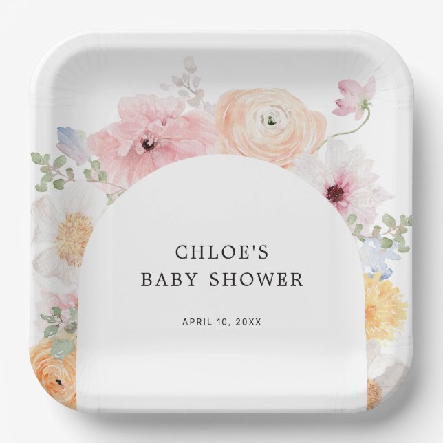 Soft Colourful Pastel Floral Arch Paper Plate (Front)