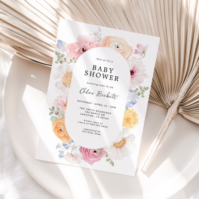Soft Colourful Pastel Floral Frame Baby Shower Invitation (Creator Uploaded)