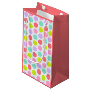 Soft Colourful Polka Dots on Coral Pink Elegant Small Gift Bag