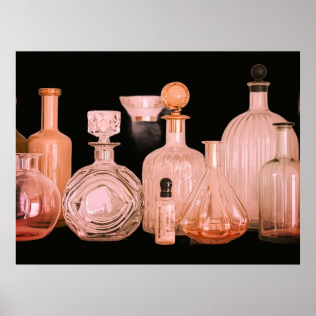 Soft Colours On Retro Perfume Bottles On a Wall Poster (Front)
