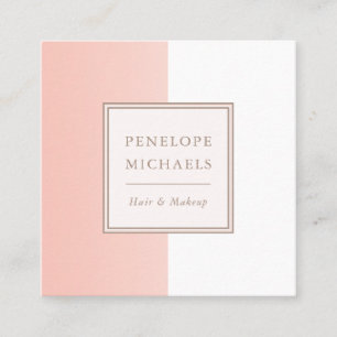 Soft Coral and White Colour Block Square Business Card