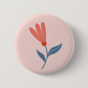 Soft Coral Blooms and Blue Leaves Pattern 6 Cm Round Badge