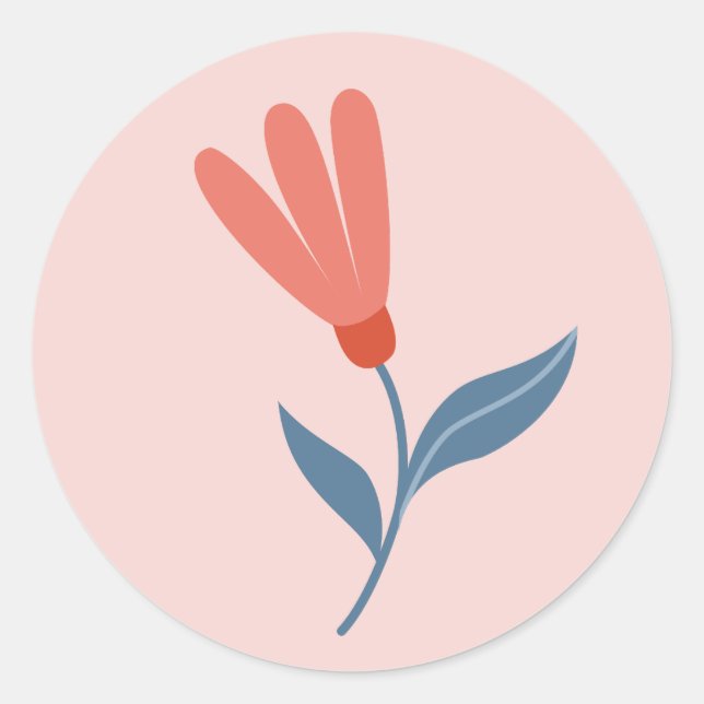 Soft Coral Blooms and Blue Leaves Pattern Classic Round Sticker (Front)