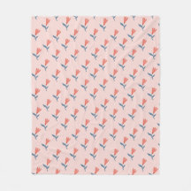Soft Coral Blooms and Blue Leaves Pattern