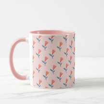 Soft Coral Blooms and Blue Leaves Pattern