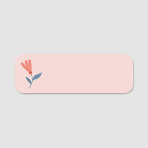 Soft Coral Blooms and Blue Leaves Pattern Name Tag