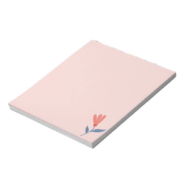 Soft Coral Blooms and Blue Leaves Pattern Notepad (Rotated)