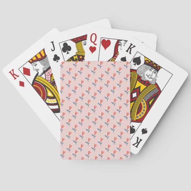 Soft Coral Blooms and Blue Leaves Pattern Playing Cards (Back)