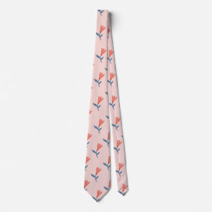 Soft Coral Blooms and Blue Leaves Pattern Tie