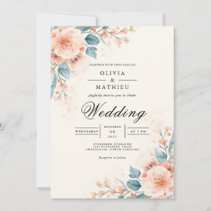 Soft Coral Blossom Arch Wedding Invitation