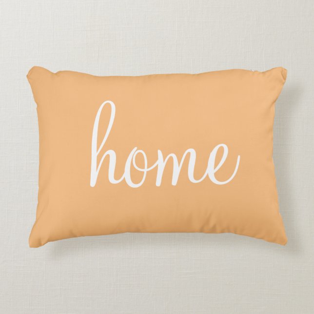 Soft coral colour "home" pretty accent pillow (Front)