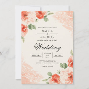 Soft Coral Floral Accent Wedding Invitation