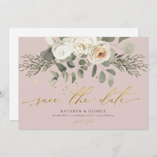 Soft Coral Floral Botanical Greenery Wedding Save  Save The Date