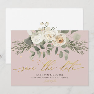 Soft Coral Floral Botanical Greenery Wedding Save  The Date