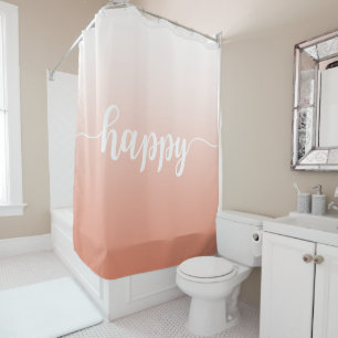 Soft Coral Handwritten Happy Quote Shower Curtain