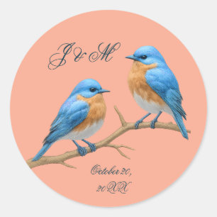 Soft Coral Lovebirds Romantic Bluebirds Wedding Classic Round Sticker