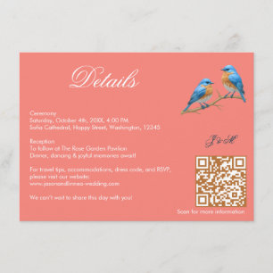  Soft Coral Lovebirds Romantic Bluebirds Wedding Enclosure Card