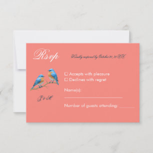  Soft Coral Lovebirds Romantic Bluebirds Wedding RSVP Card